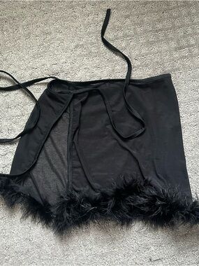 Black Feather Trim Wrap Skirt
